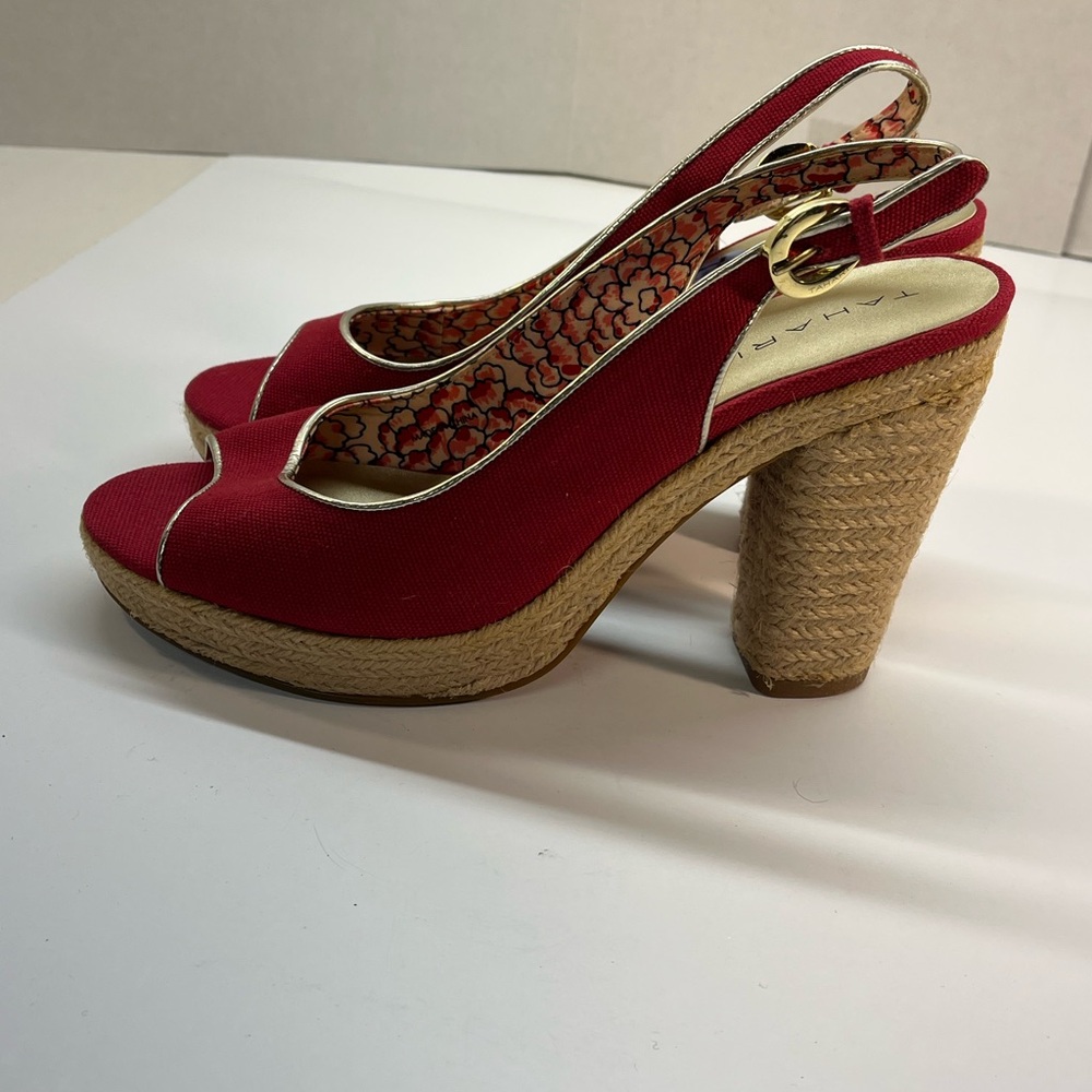 Tahari BARB Canvas Slingback Platform Pump Heel Sandal Shoe Red 7.5 New
